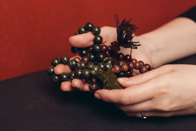 Close-up of hand holding berries