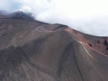 Panoramic view of volcanic landscape against sky