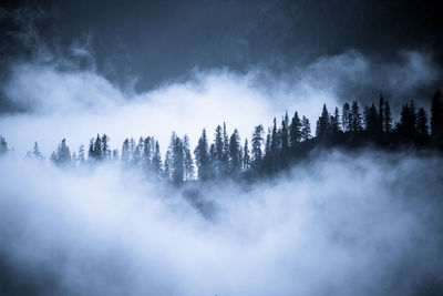 Scenic view of mountain during foggy weather