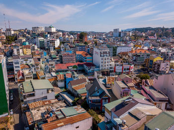 High angle view of townscape against sky