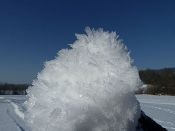 Close-up of snow against clear sky