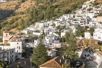 High angle view of buildings in town