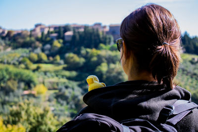 Backpacker looking at view