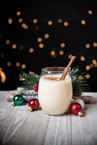 Close-up of christmas decoration on table