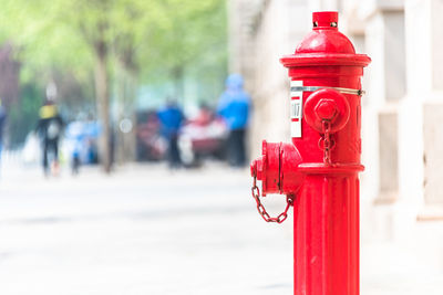 Close-up of red fire hydrant on street