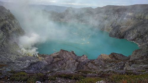 Panoramic view of volcanic mountain kawah ijen