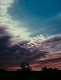 Low angle view of silhouette trees against sky at sunset