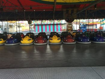 View of dashing cars in row