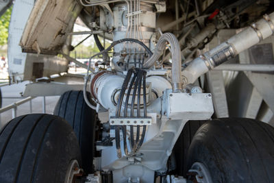 Close-up of airplane on runway