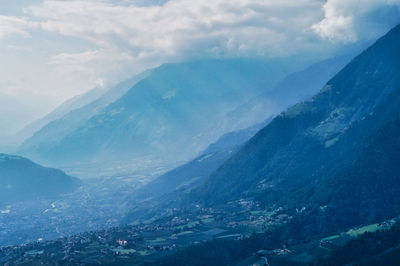 High angle view of mountains against sky