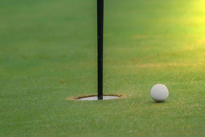 Close-up of a ball on grassland