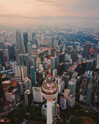 High angle view of kl tower, malaysia