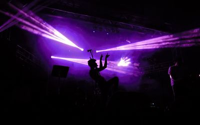 Silhouette people enjoying music concert at night