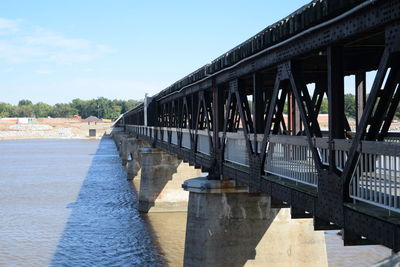 Bridge over canal against blue sky