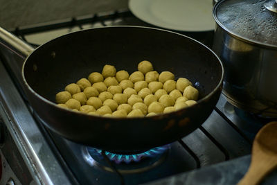 High angle view of people in container