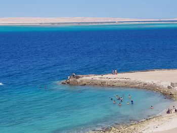 High angle view of people on beach