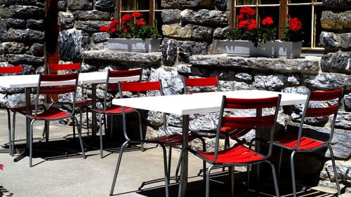 Chairs and tables at restaurant