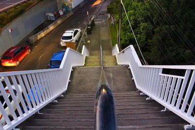 High angle view of bridge over road in city