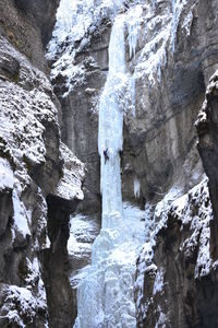 Icicles on rock formation