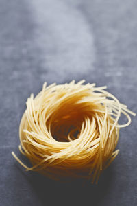 High angle view of yellow pasta on table