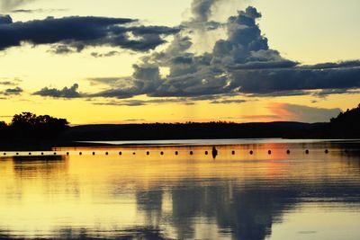 Scenic view of lake against sky during sunset