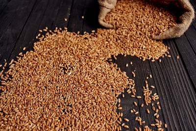 High angle view of wheat on table