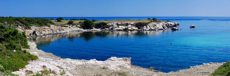 Panoramic view of sea against clear sky