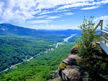 Scenic view of tree mountains against sky