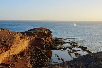 Scenic view of sea against clear sky