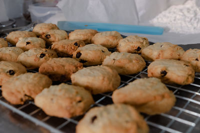 High angle view of meat on barbecue grill