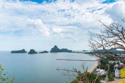 Scenic view of bay against sky