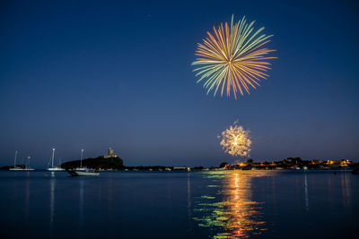 Fireworks over the sea of nora bay, sardinia