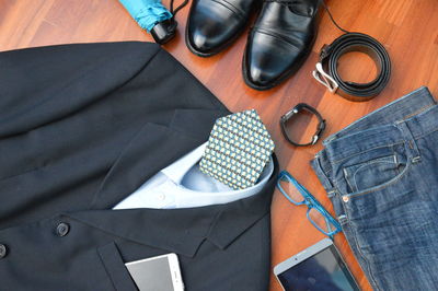 Directly above shot of personal accessories on table