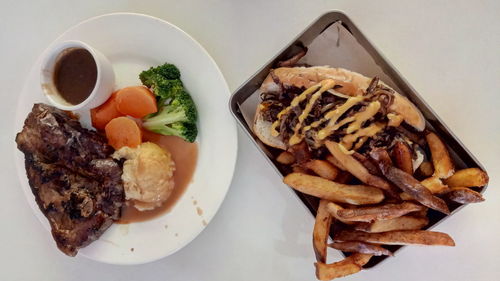 High angle view of meal served in plate
