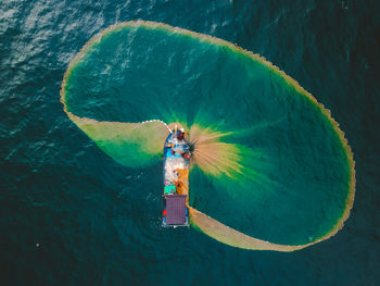 High angle view of people in sea