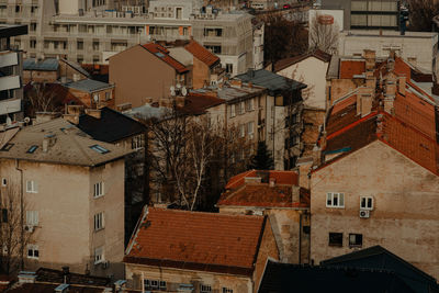 High angle view of buildings in city