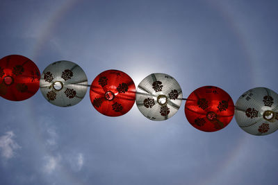 Low angle view of red lanterns