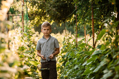 Full length of man standing by plants