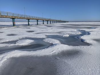 Scenic view of sea against clear sky during winter