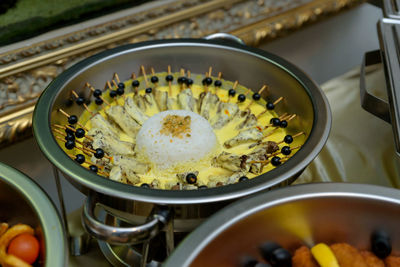 High angle view of food in bowl