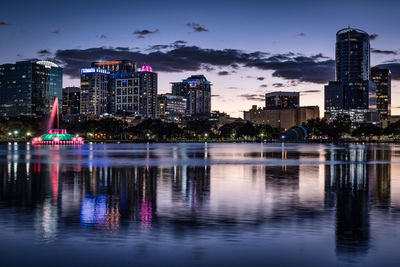 Orlando skyline from the lake at sunset