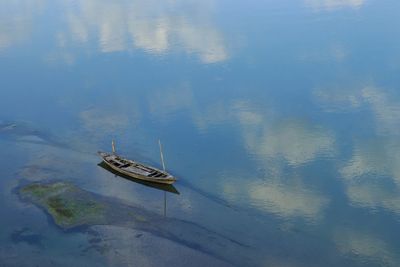 High angle view of sailboat in sea