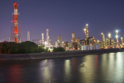 Illuminated buildings in city at night