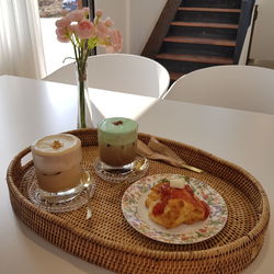 High angle view of breakfast served on table