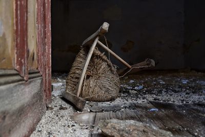 Close-up of abandoned container