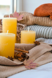 Close-up of christmas decorations on table