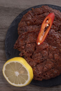 High angle view of lemon on table