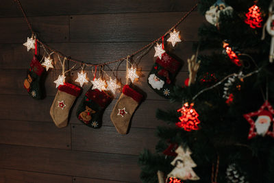 Close-up of christmas tree at home