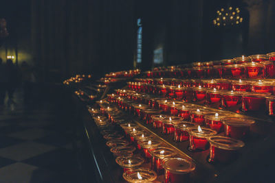 Aerial view of illuminated candles at temple