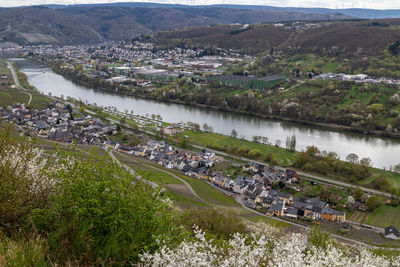 Panoramic view on river mosel valley, the village graach and the city bernkastel-kues